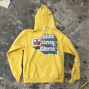 Walt Disney World Adult Small Hooded Sweatshirt Yellow Retro Rainbow Vintage OBO
